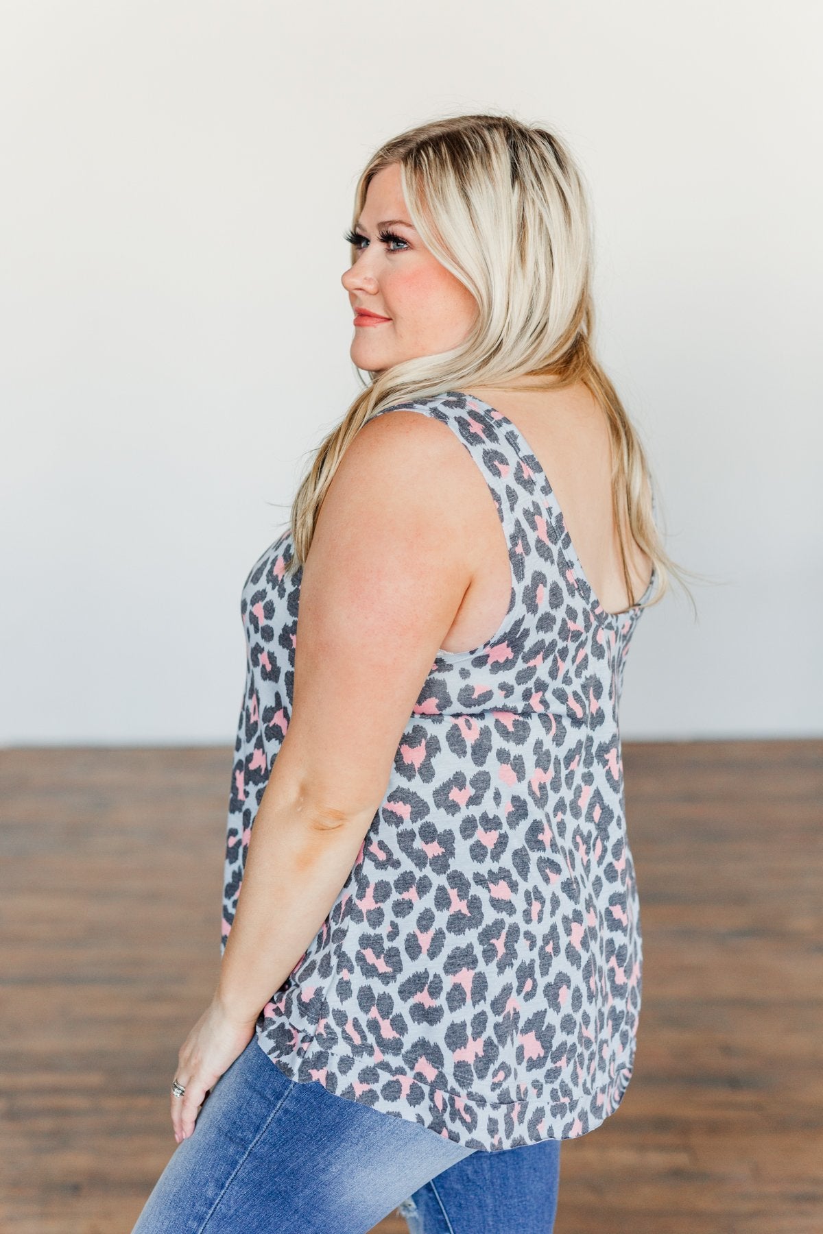 Run Wild Leopard Print Tank Top- Blue & Peach