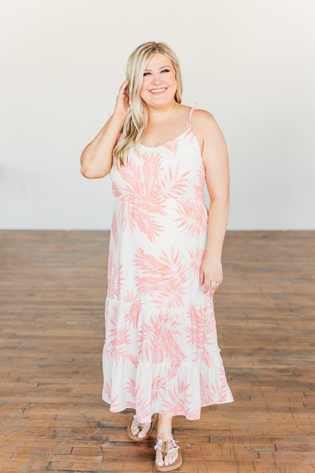 Finding Paradise Tropical Midi Dress- Ivory & Coral