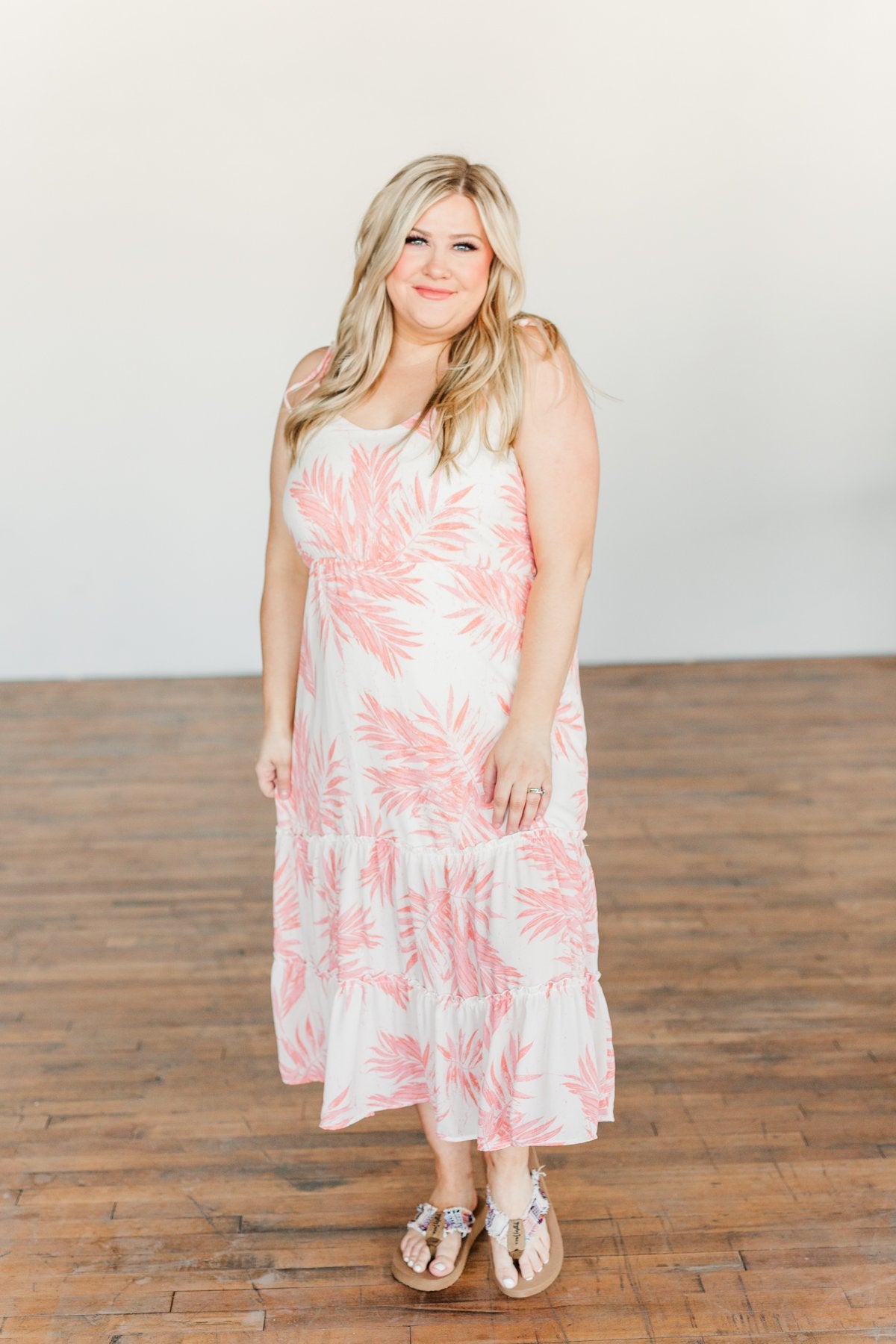 Finding Paradise Tropical Midi Dress- Ivory & Coral