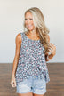 Run Wild Leopard Print Tank Top- Blue & Peach