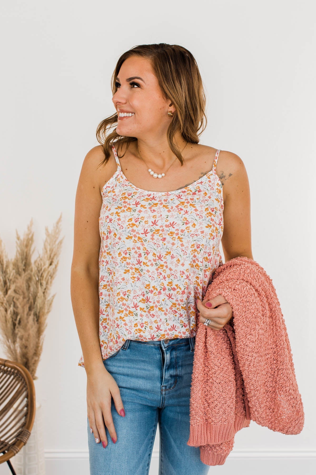 The Cutest Flower In The Field Floral Tank Top- Ivory