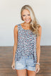 Run Wild Leopard Print Tank Top- Blue & Peach