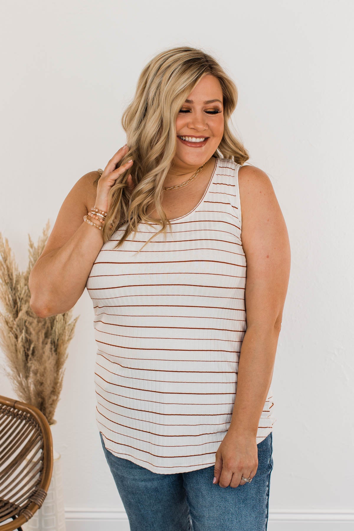 Can't Change My Stripes Ribbed Tank- Brick & Ivory