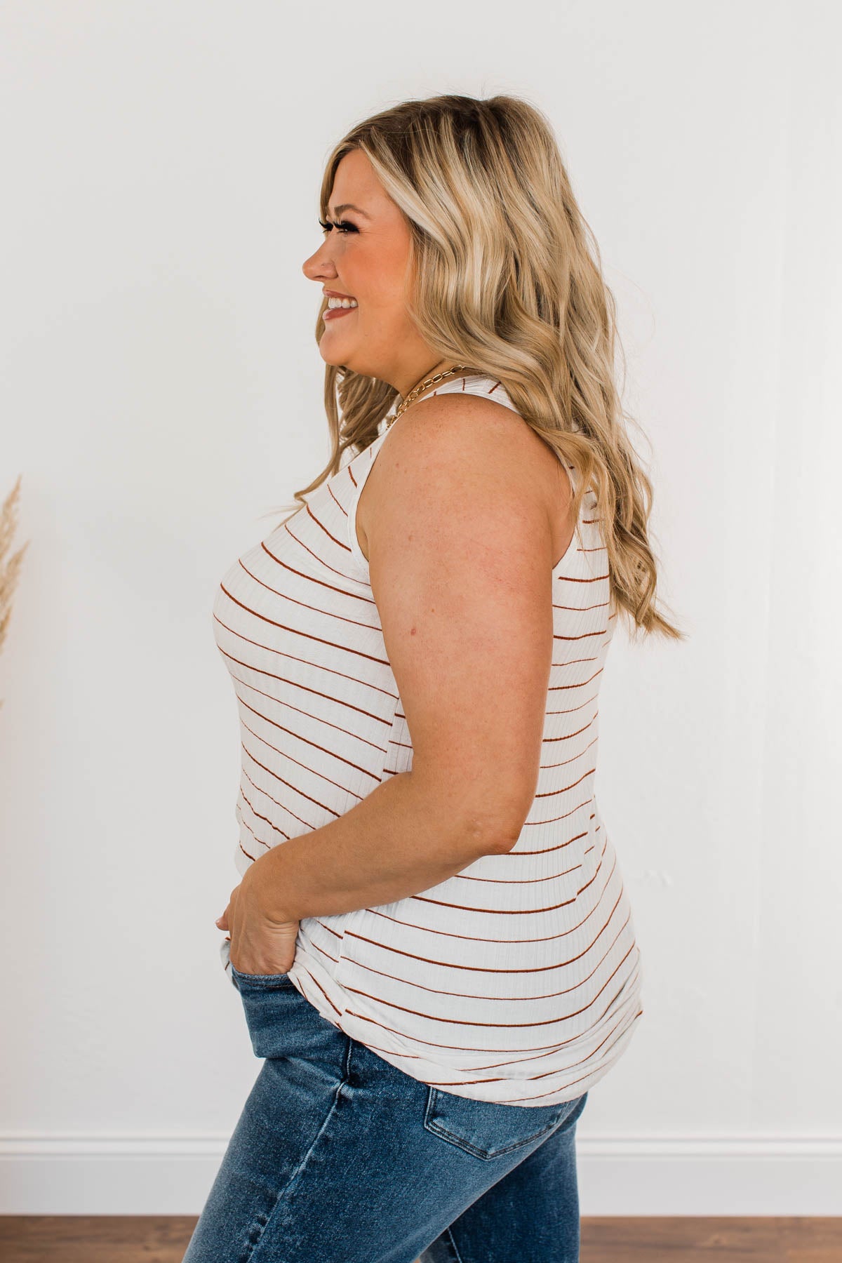 Can't Change My Stripes Ribbed Tank- Brick & Ivory