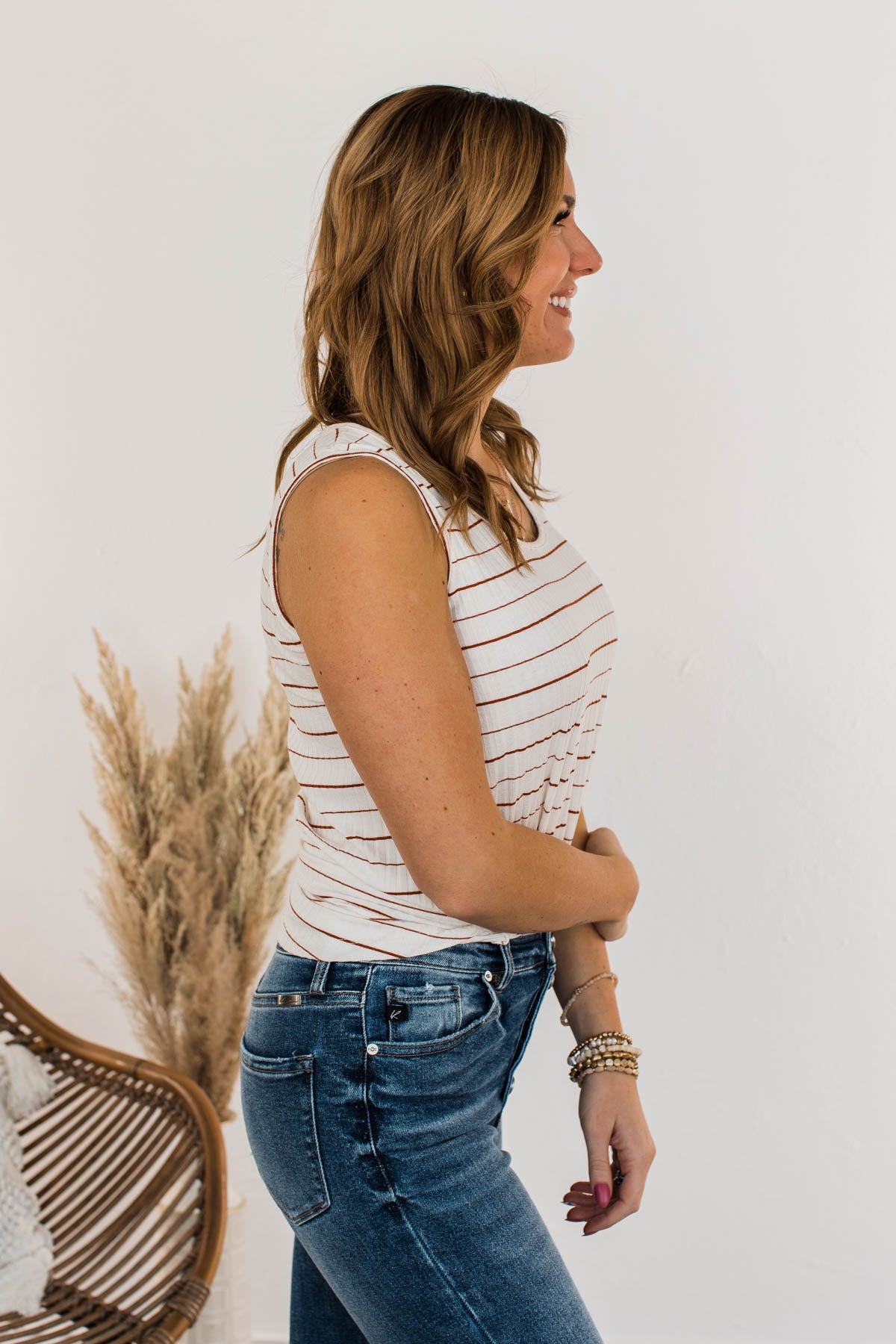 Can't Change My Stripes Ribbed Tank- Brick & Ivory