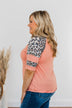 Midnight Retreat Short Sleeve Top- Coral & Leopard