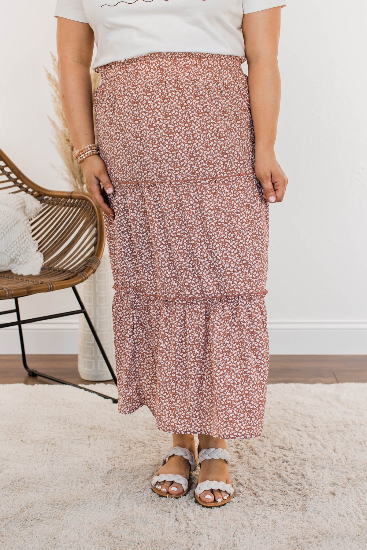 Walk Through The Prairie Floral Skirt- Rust