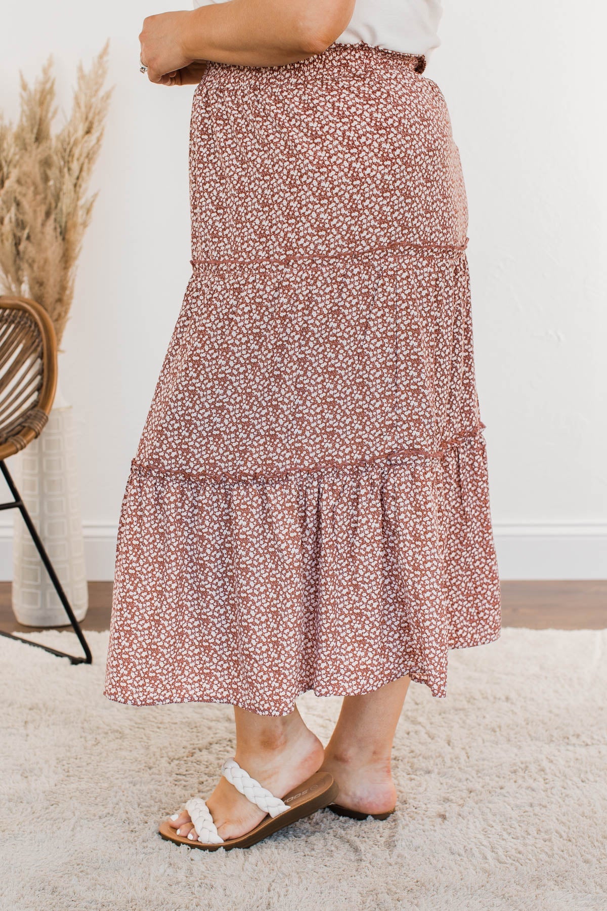 Walk Through The Prairie Floral Skirt- Rust