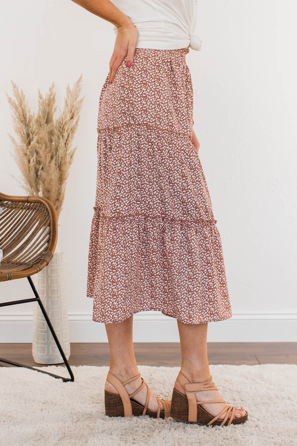 Walk Through The Prairie Floral Skirt- Rust