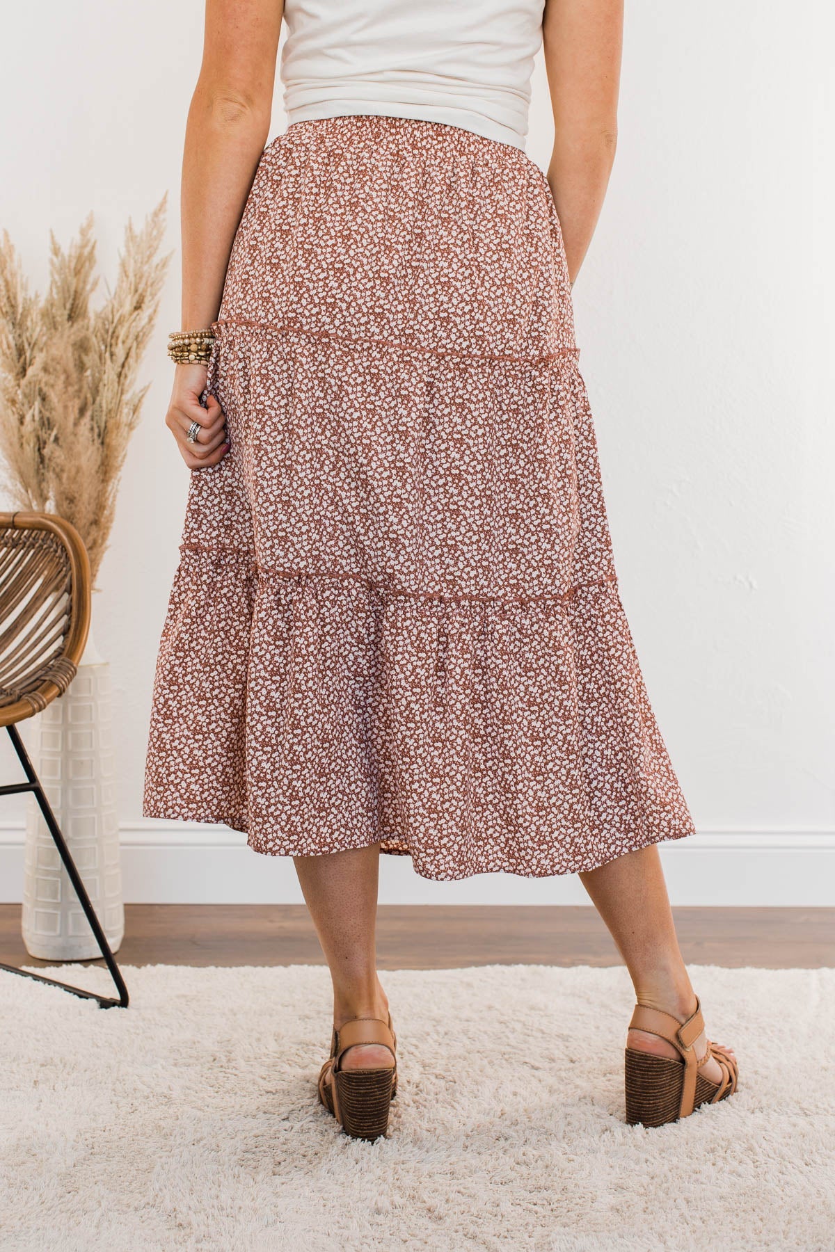 Walk Through The Prairie Floral Skirt- Rust