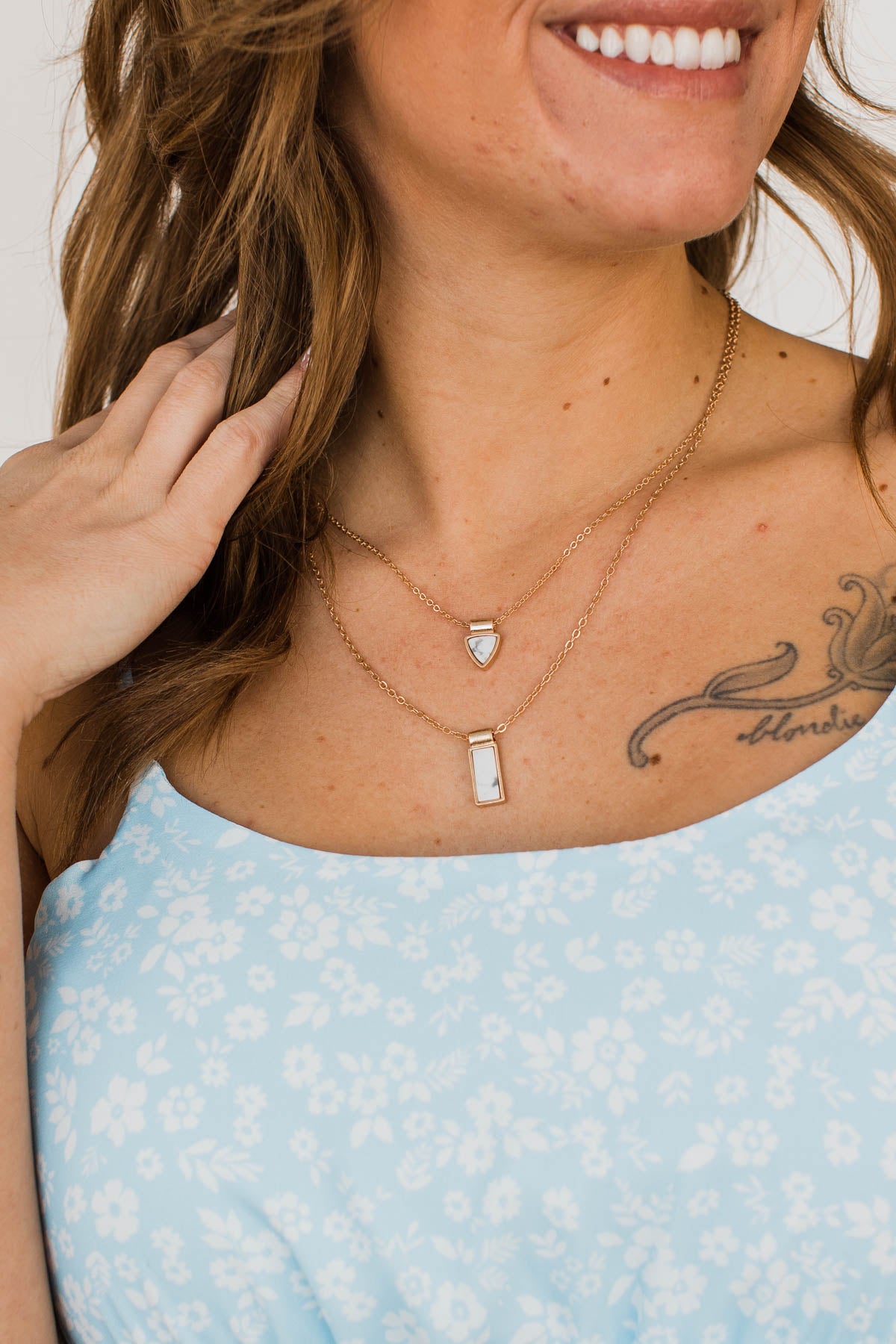 Unmistakable Grace 2 Tiered Necklace- White Marble & Gold