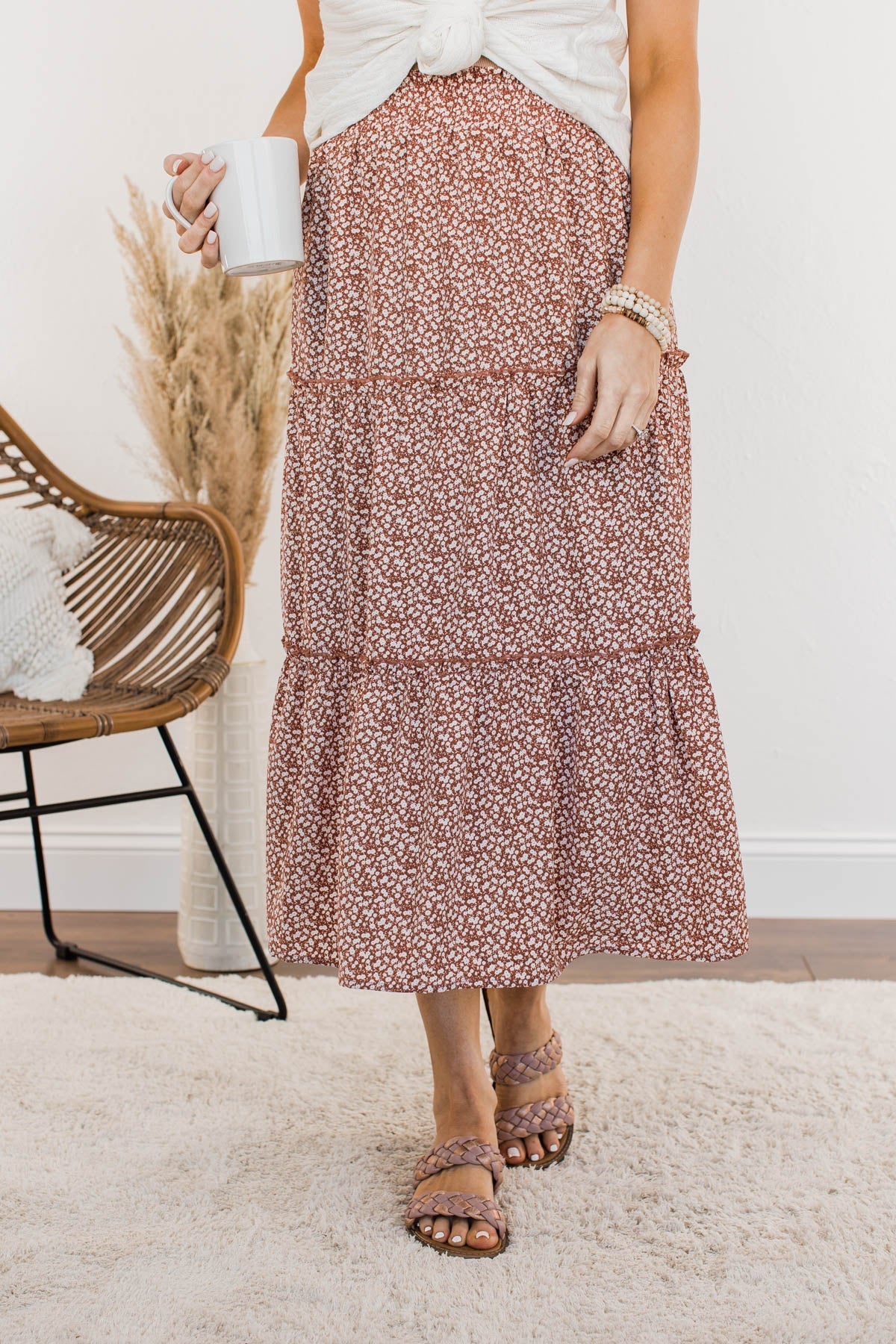 Walk Through The Prairie Floral Skirt- Rust