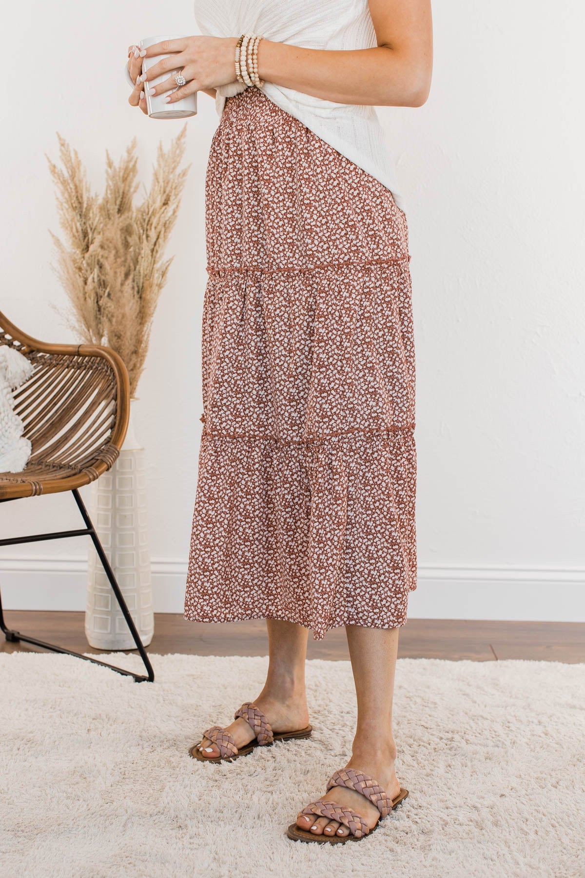 Walk Through The Prairie Floral Skirt- Rust