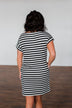 Striped Pocket T-Shirt Dress- Black & Off White