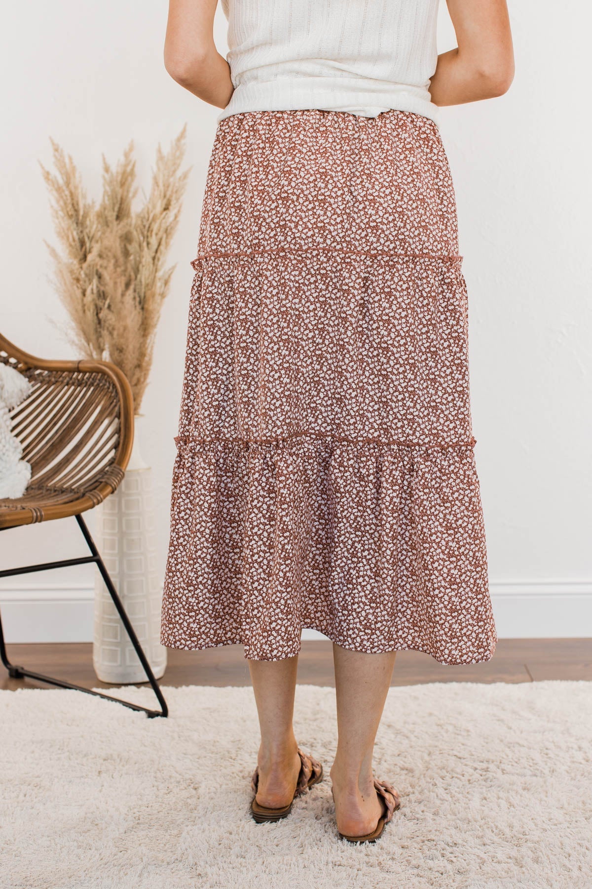 Walk Through The Prairie Floral Skirt- Rust