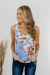 Dance On The Beach Ribbed Floral Tank- Blue