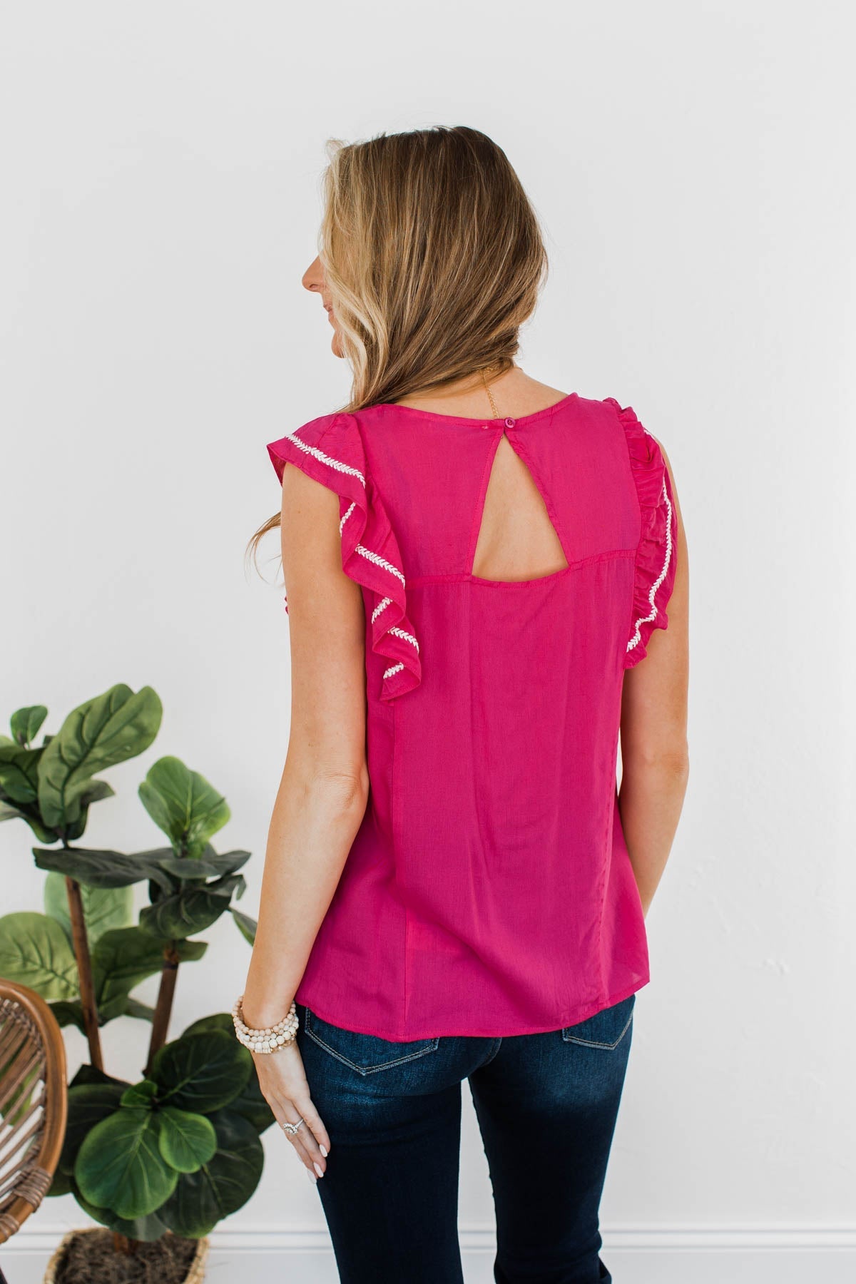 Someone You Adore Flutter Sleeve Blouse- Fuchsia