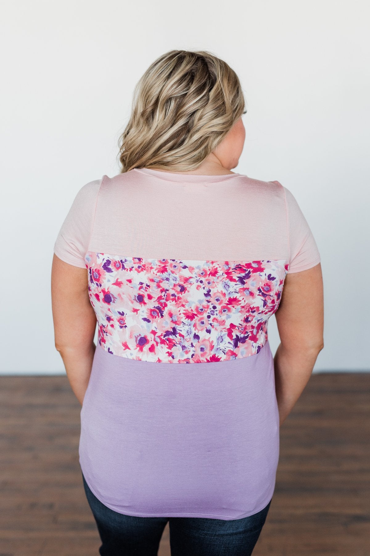 Floral Fragrances Color Block Top- Pink & Purple