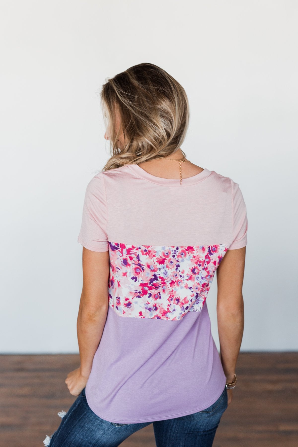 Floral Fragrances Color Block Top- Pink & Purple