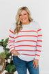 Cool Breezes Striped Sweater- Coral & Ivory