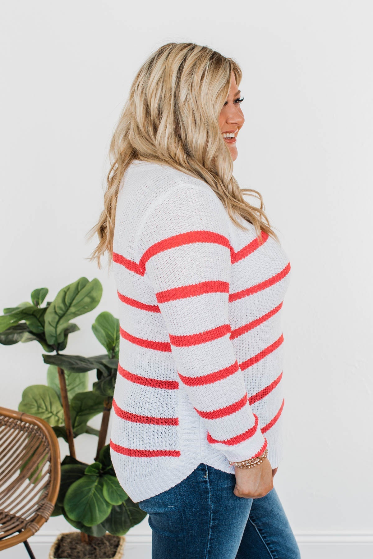 Cool Breezes Striped Sweater- Coral & Ivory