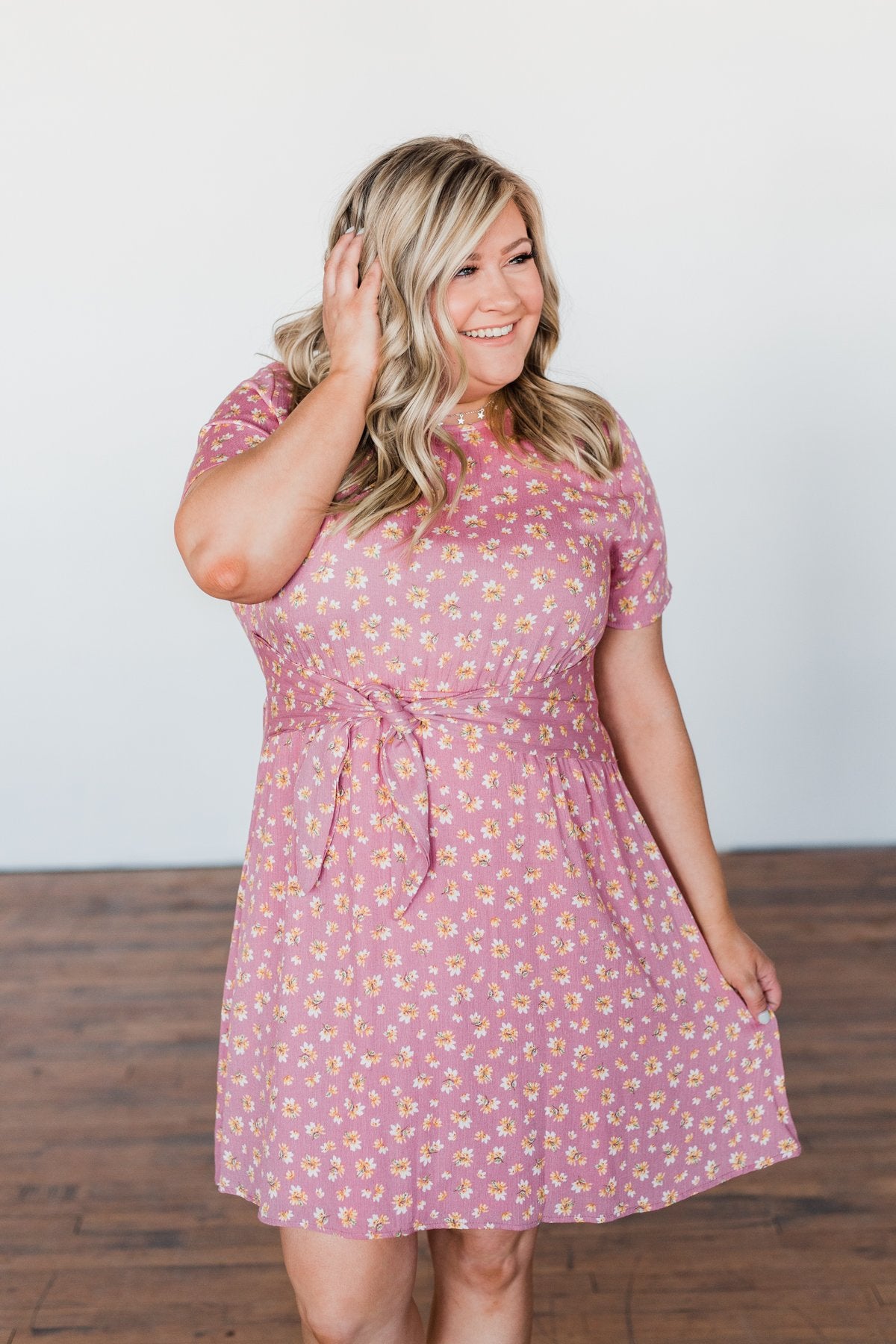 Make A Way Floral Short Sleeve Dress- Dusty Pink