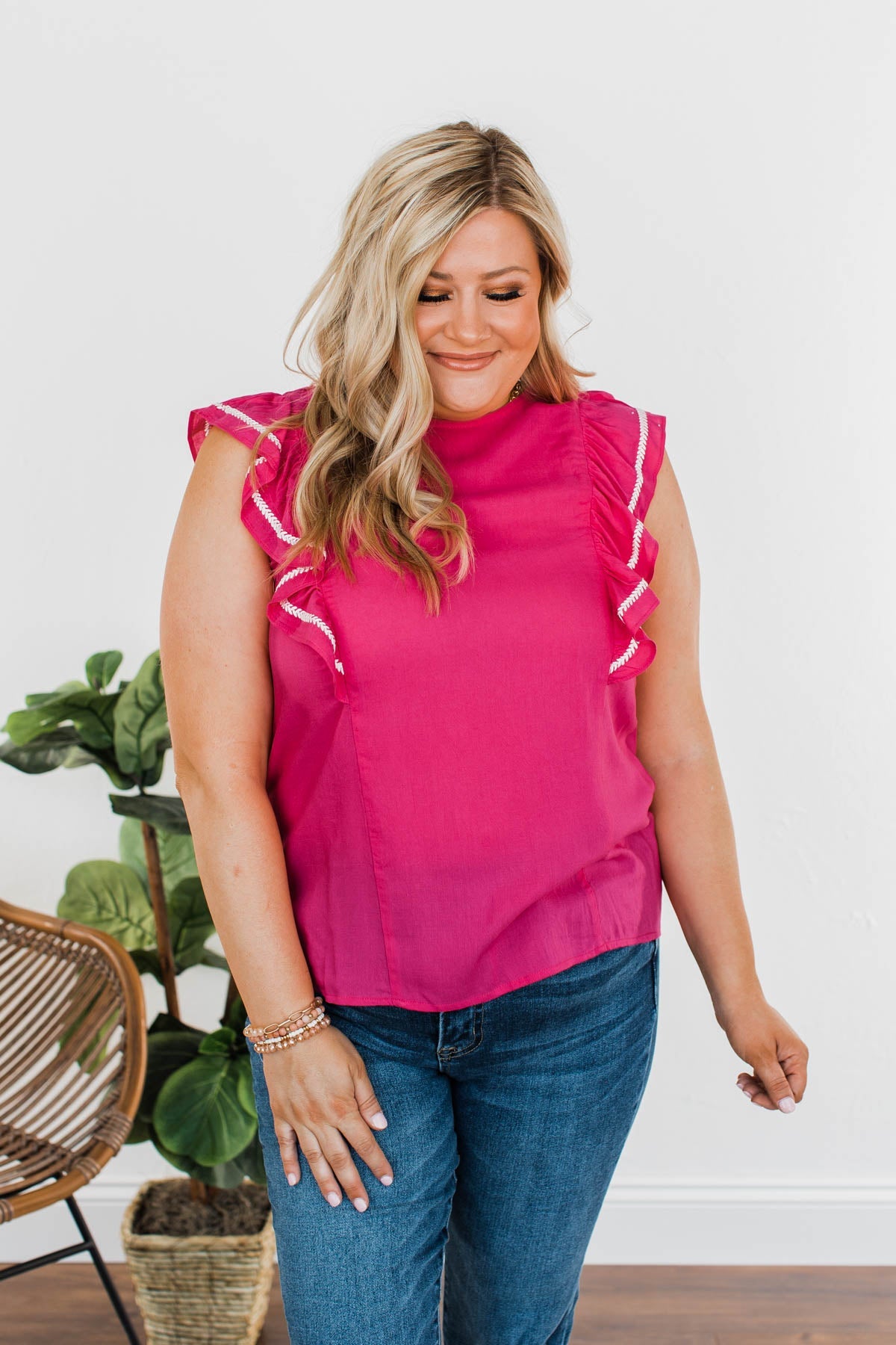Someone You Adore Flutter Sleeve Blouse- Fuchsia