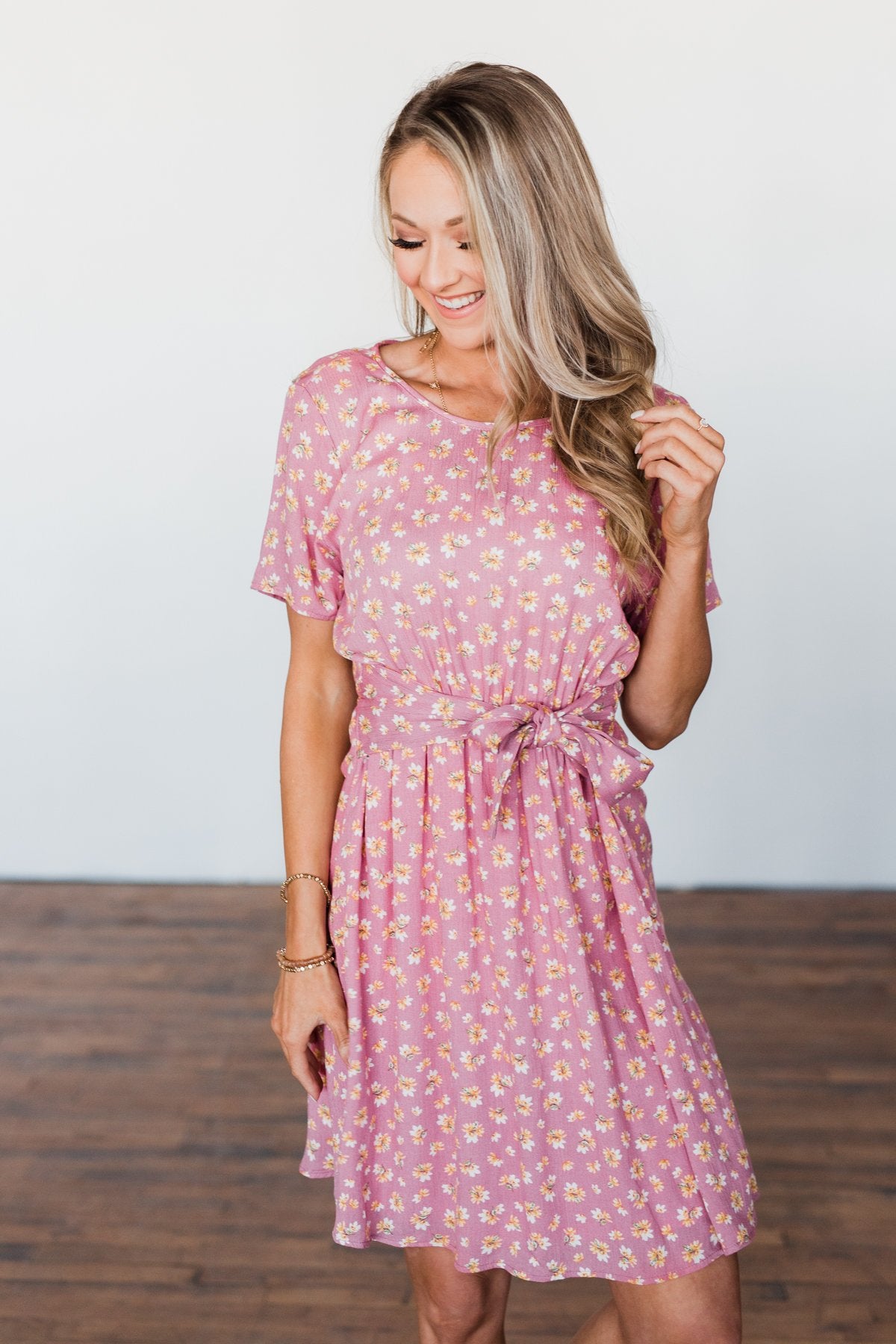 Make A Way Floral Short Sleeve Dress- Dusty Pink