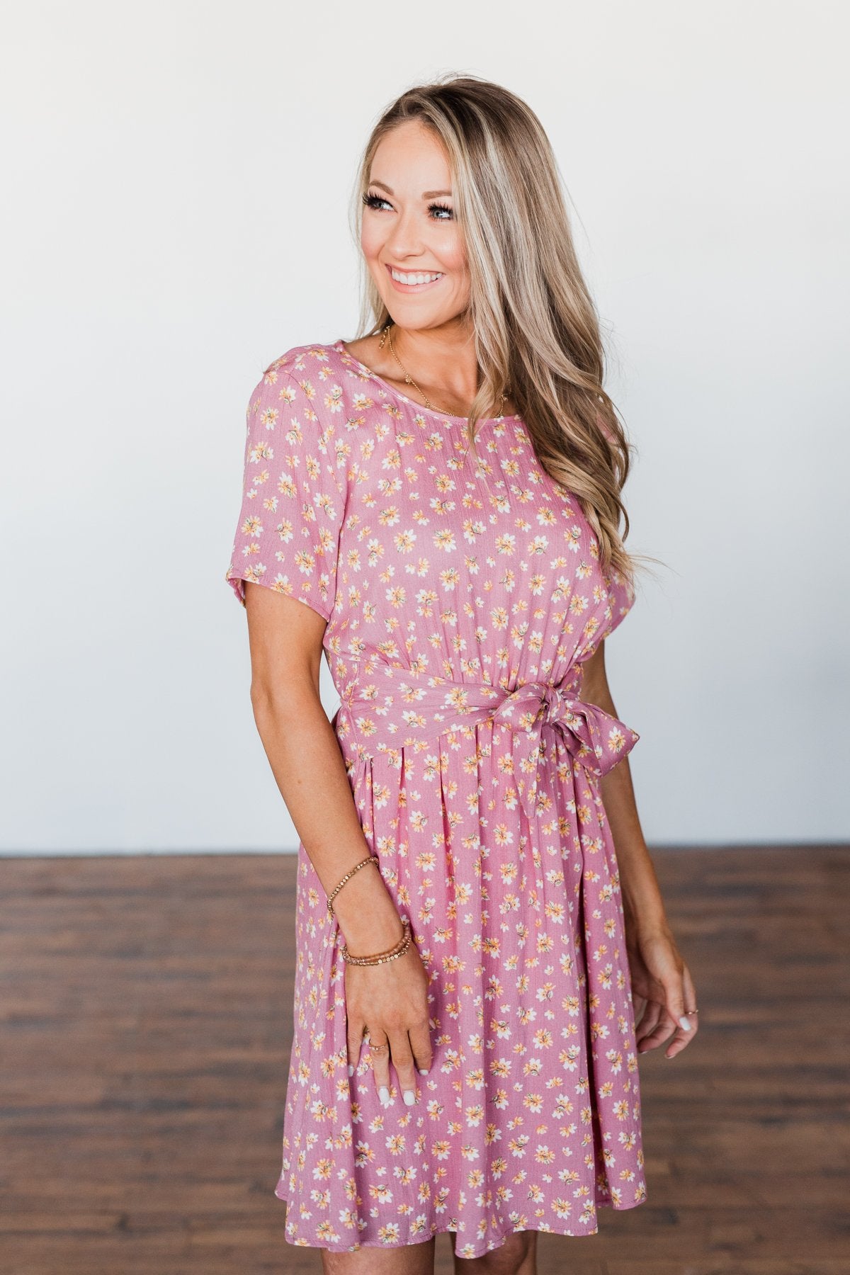 Make A Way Floral Short Sleeve Dress- Dusty Pink