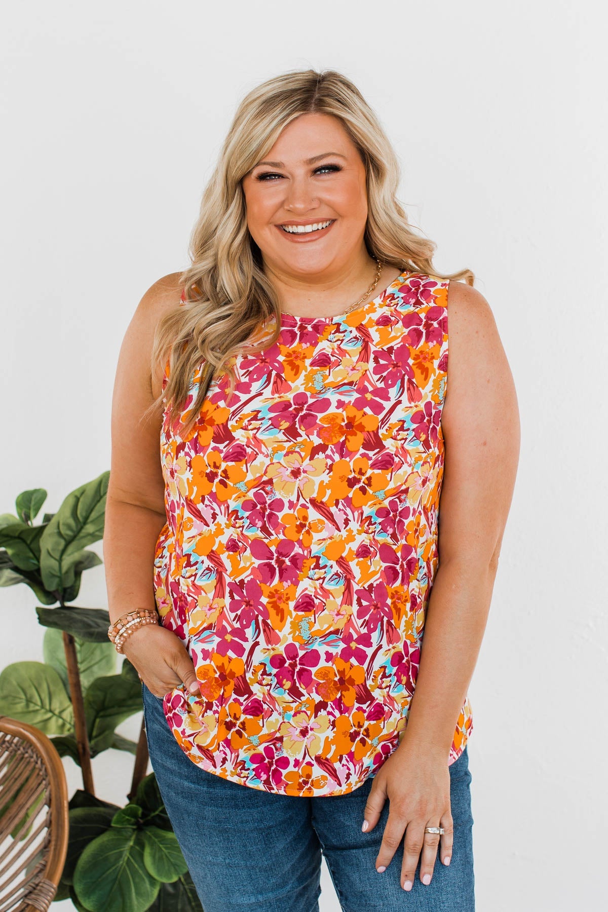 Afternoon Delight Floral Tank- Fuchsia
