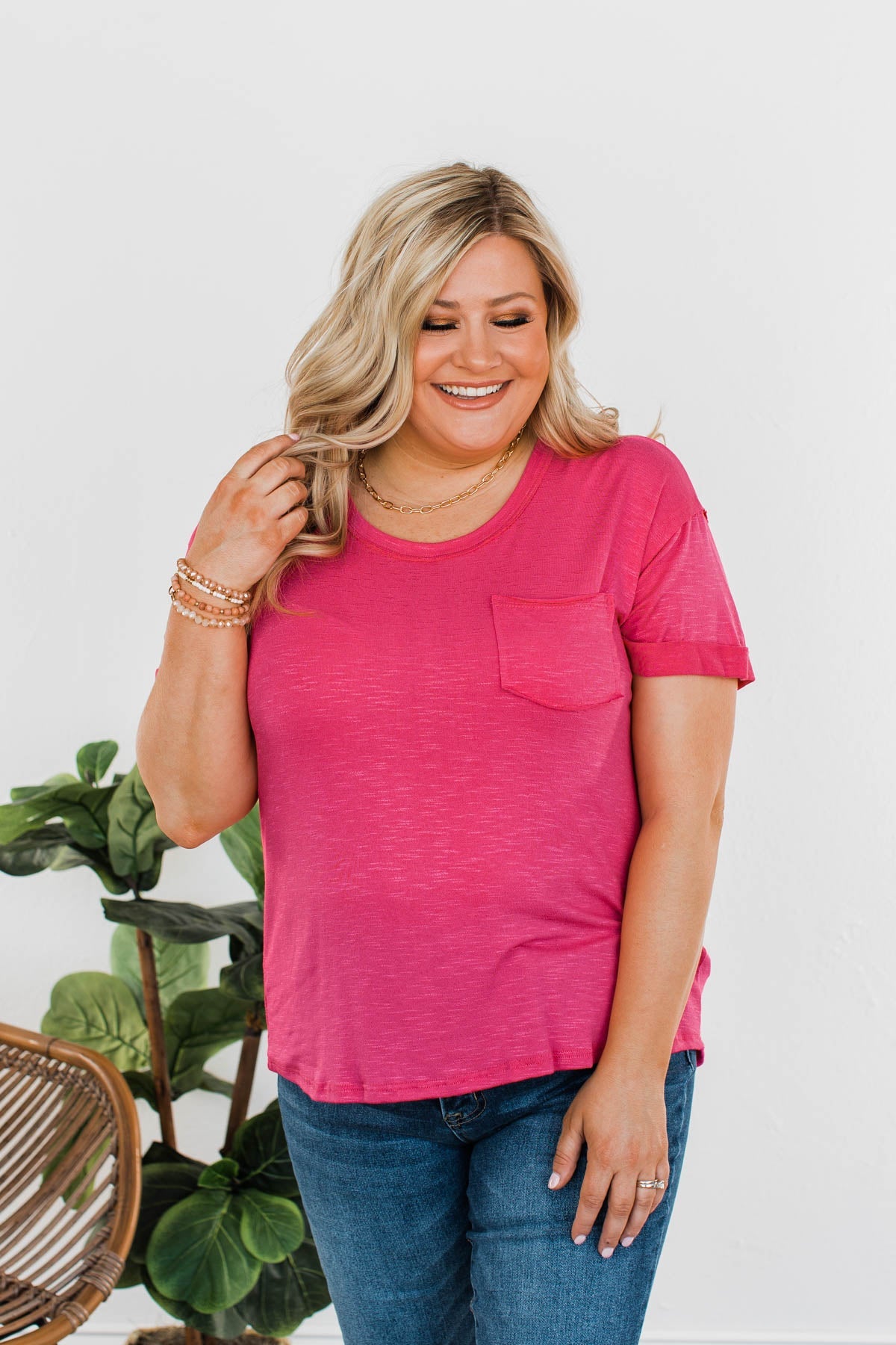 Start My Day Short Sleeve Top- Hot Pink