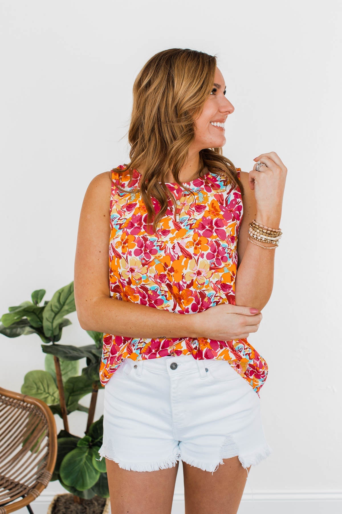 Afternoon Delight Floral Tank- Fuchsia