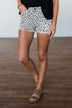 KanCan Frayed Hem Shorts- Light Tan Leopard Wash