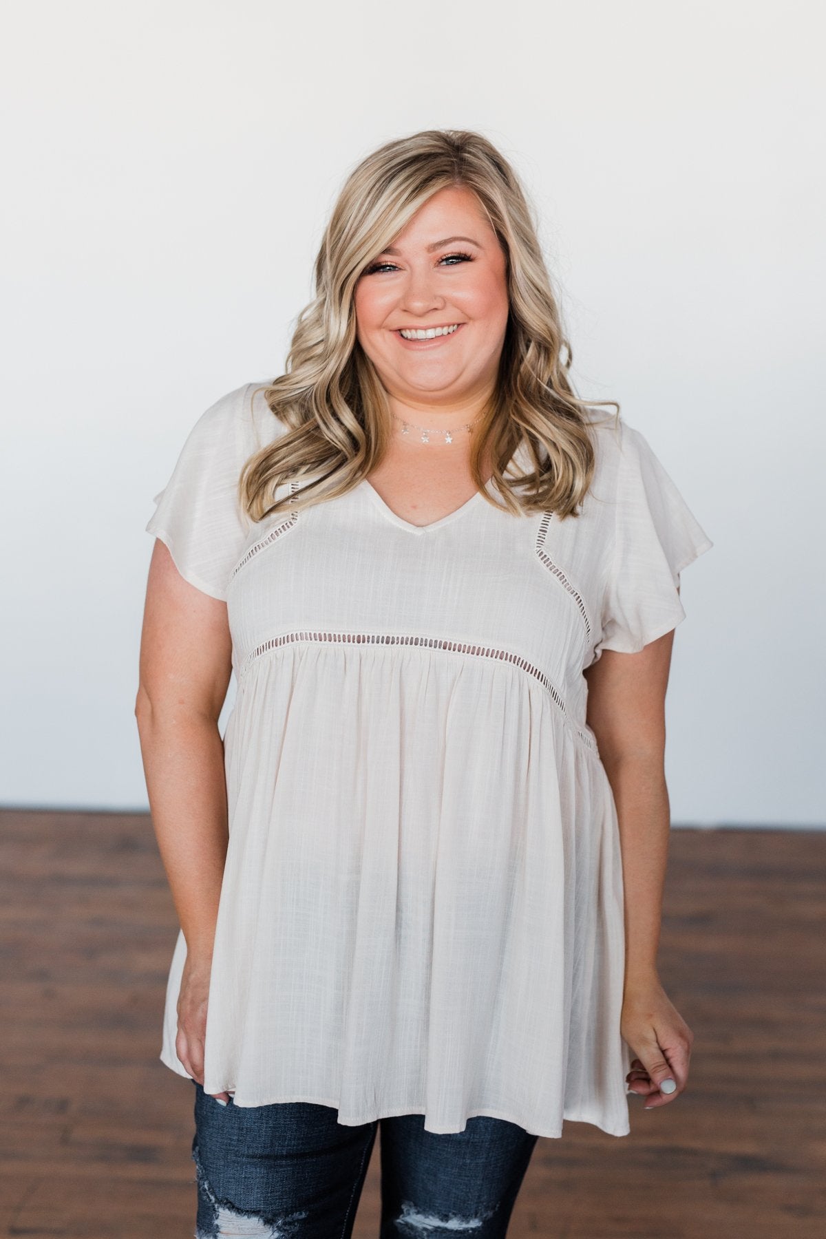 Be Set Free Lace Babydoll Top- Sand