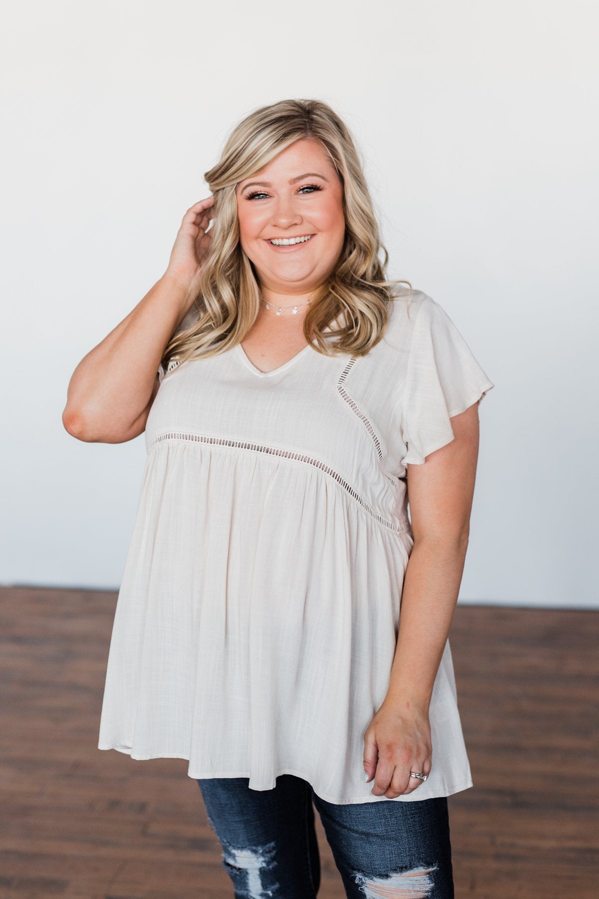 Be Set Free Lace Babydoll Top- Sand