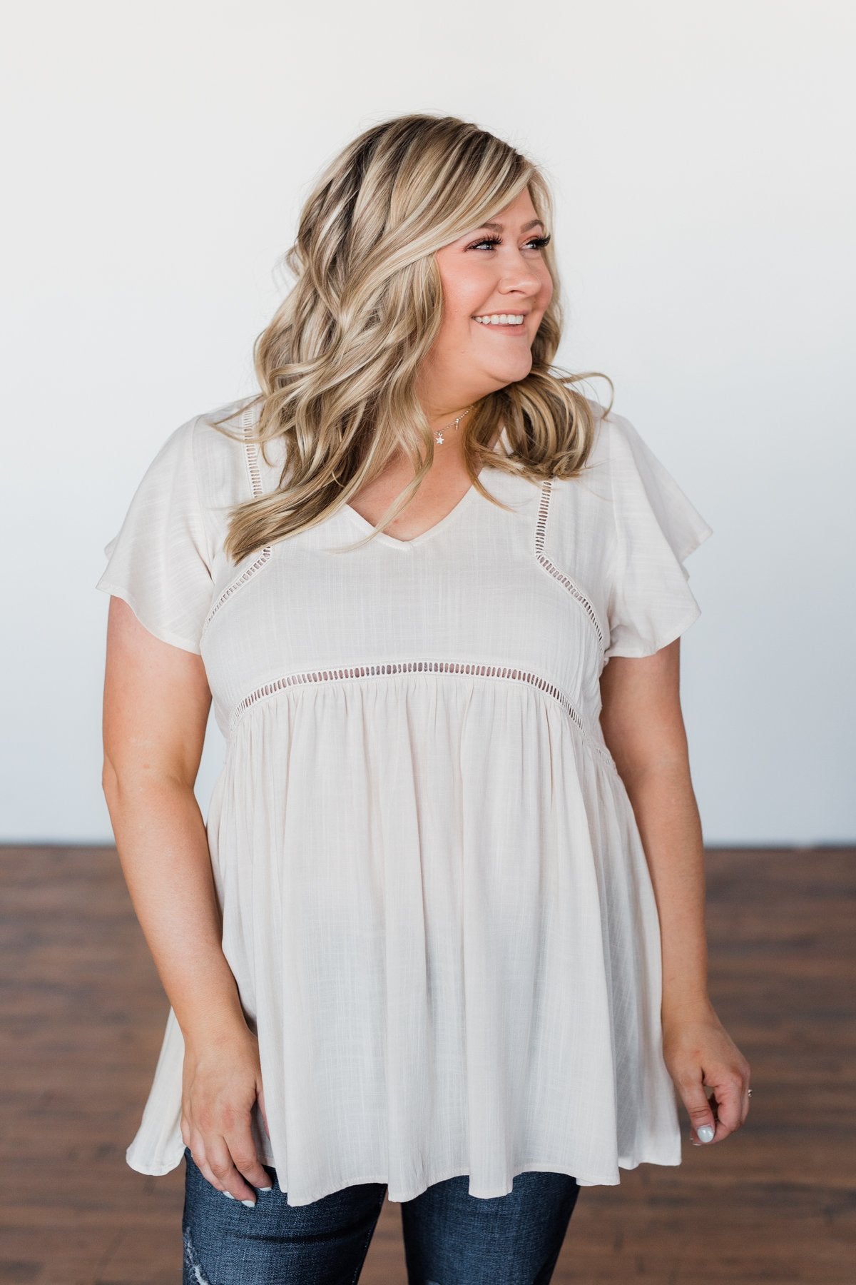 Be Set Free Lace Babydoll Top- Sand