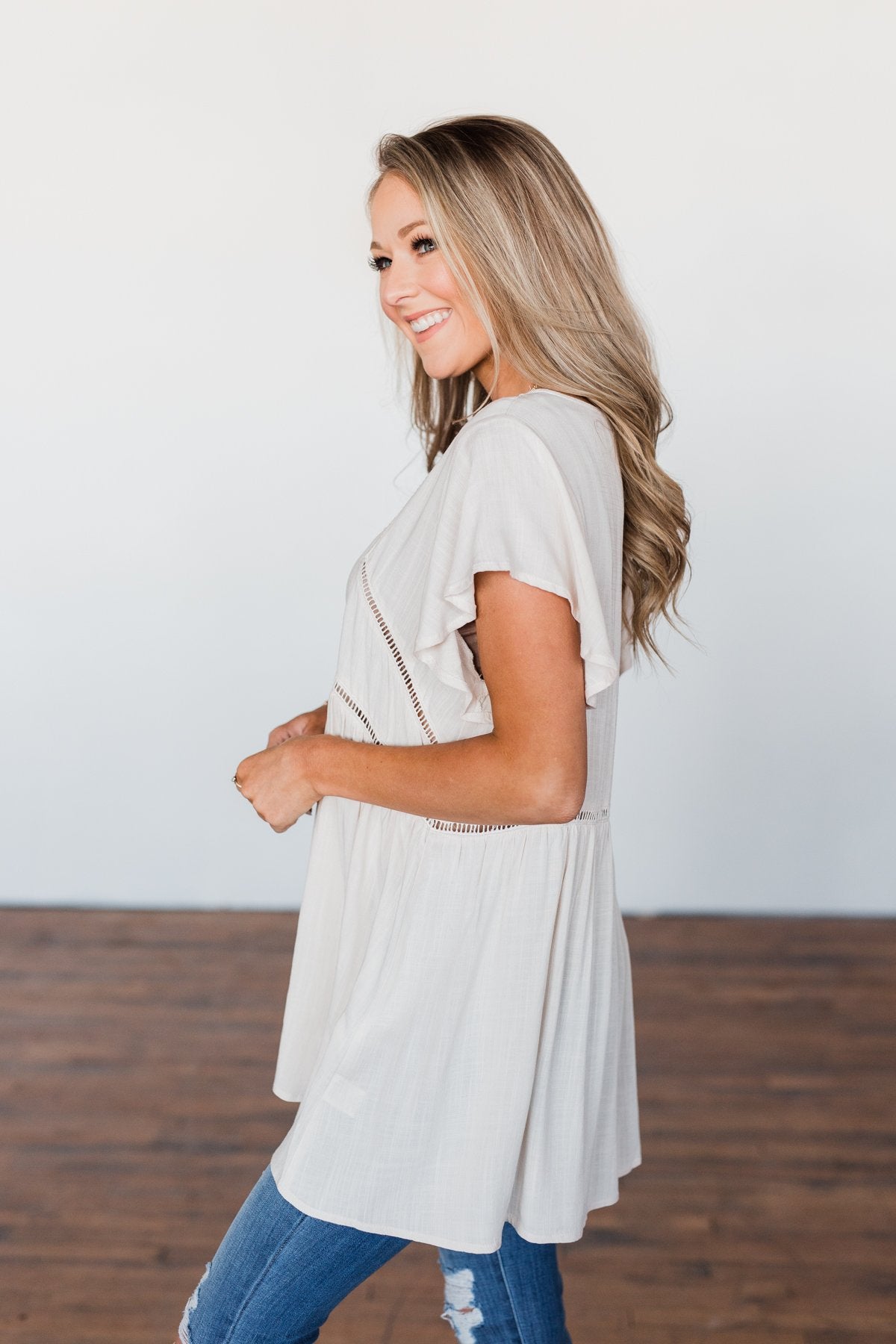 Be Set Free Lace Babydoll Top- Sand