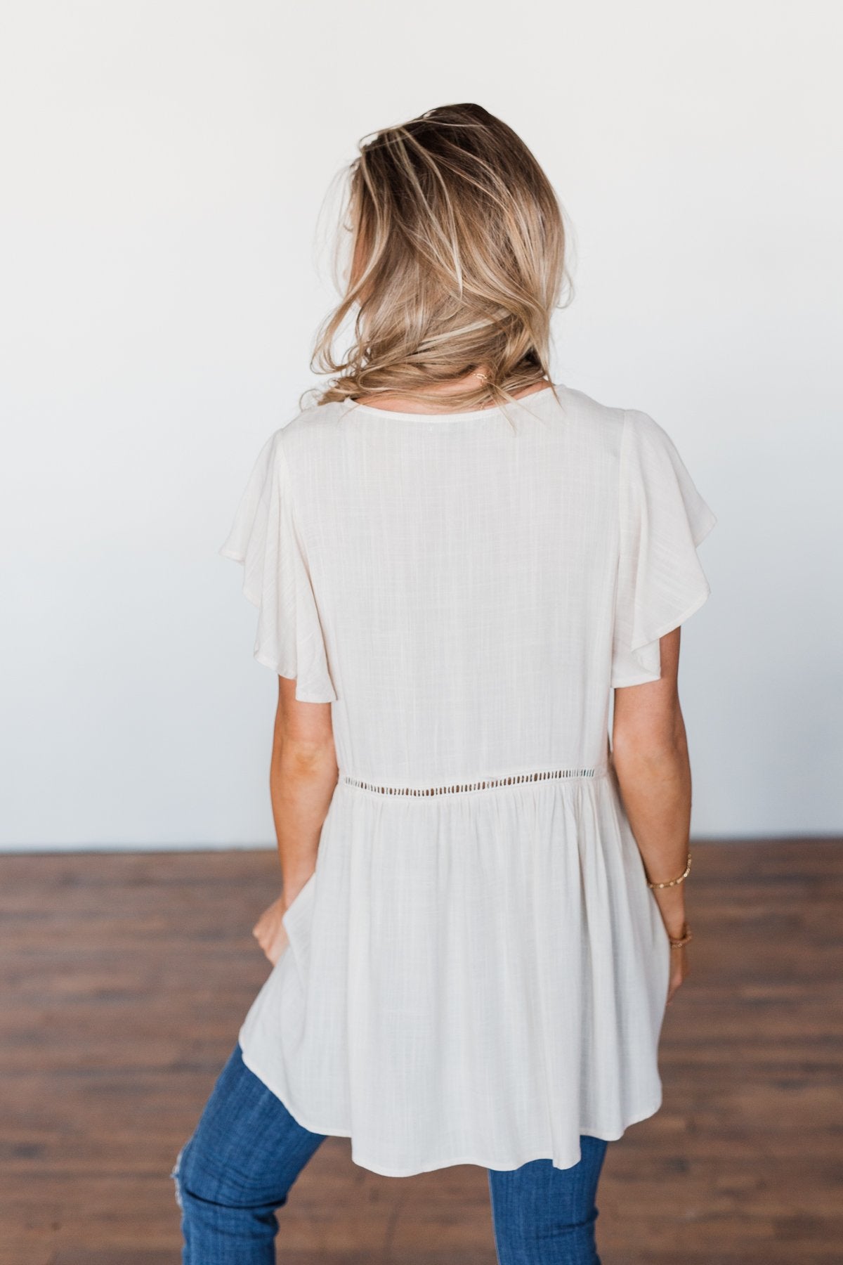 Be Set Free Lace Babydoll Top- Sand