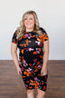 Evening Oasis Floral Cinched Dress- Black & Orange