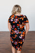 Evening Oasis Floral Cinched Dress- Black & Orange