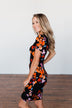 Evening Oasis Floral Cinched Dress- Black & Orange