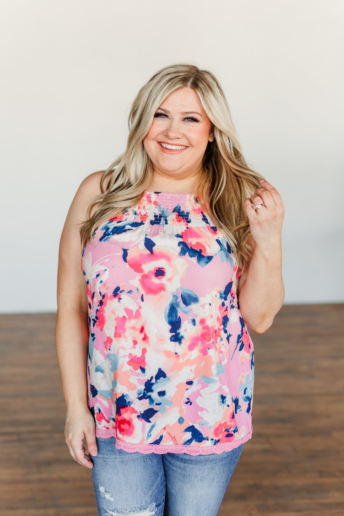 Don't You Wanna Dance Floral Tank Top- Pink, Coral, & Navy