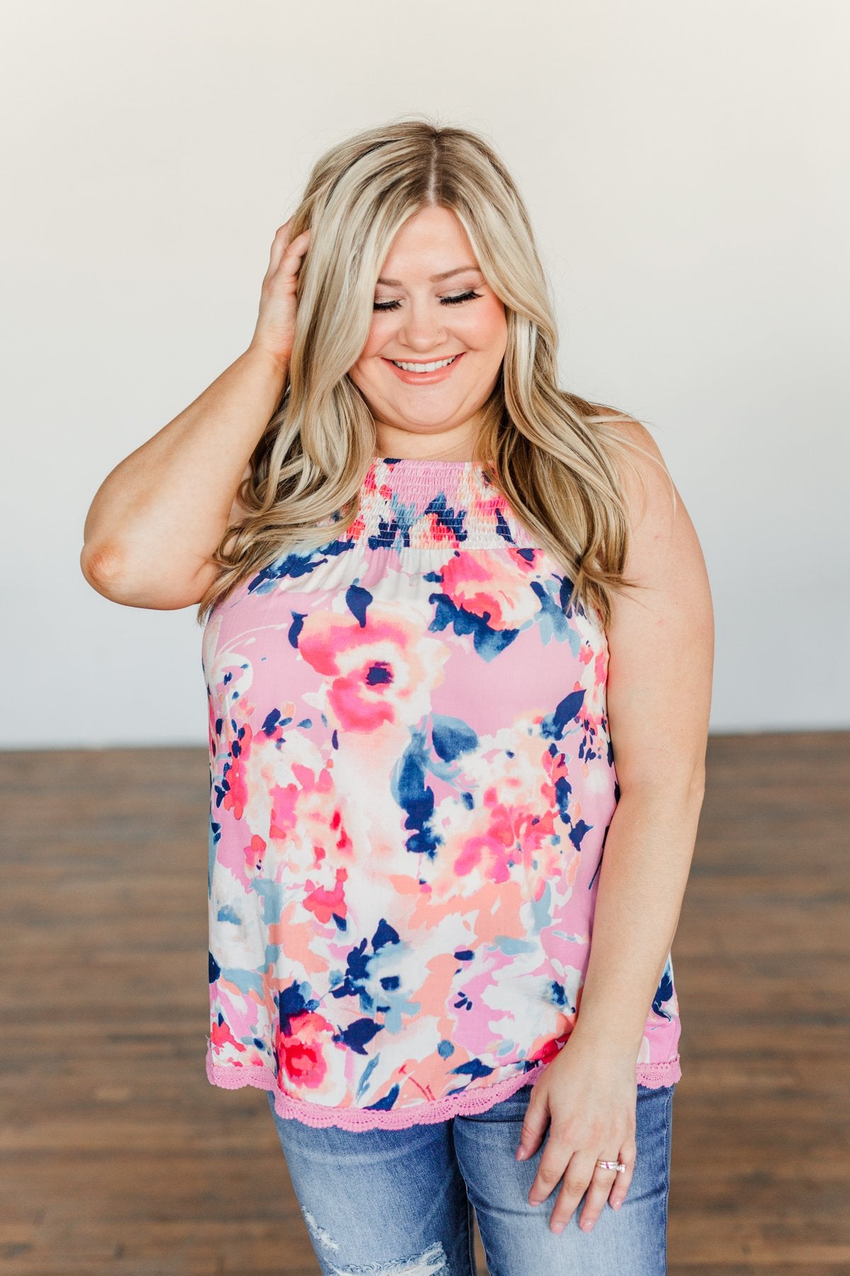Don't You Wanna Dance Floral Tank Top- Pink, Coral, & Navy