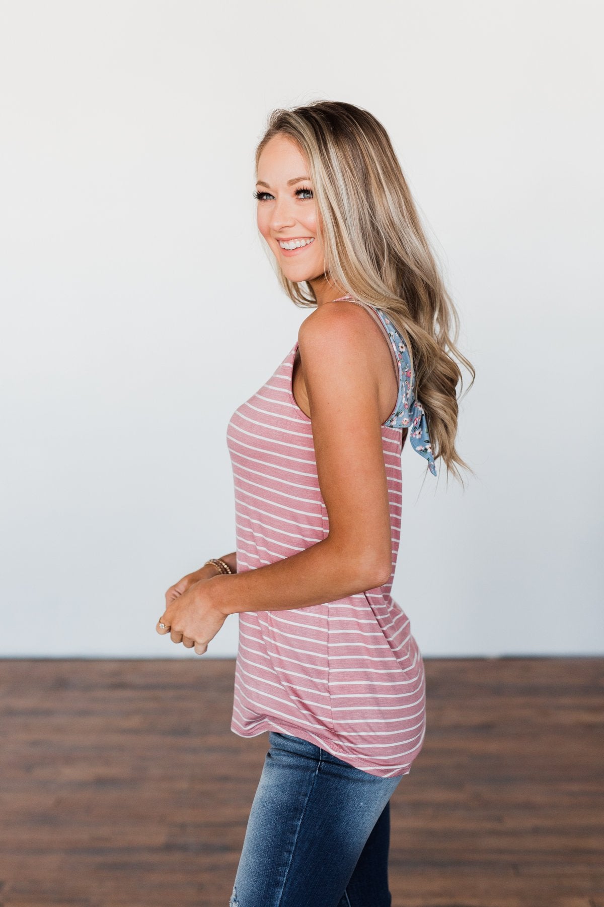 Right Where I Belong Striped Tank Top- Mauve Pink