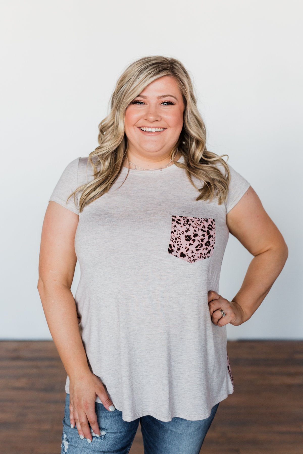 Right On Time Leopard Pocket Top- Oatmeal