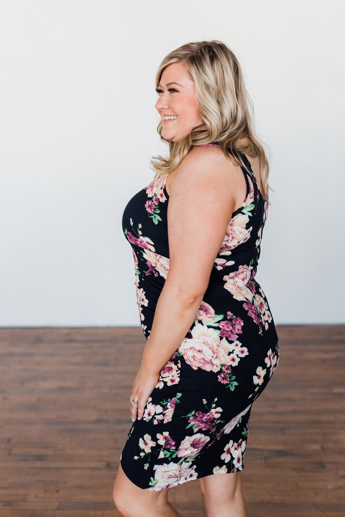 Better With You Floral Cinched Dress- Dark Navy Better With You Floral Cinched Dress- Dark Navy