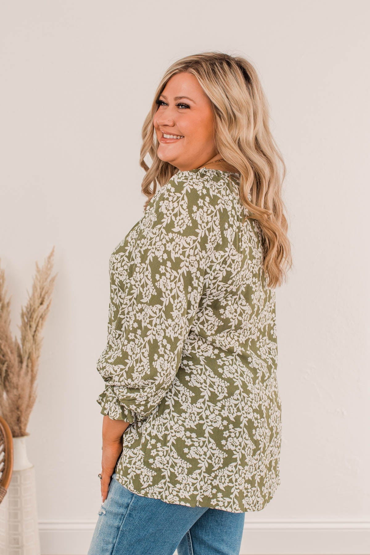 Floral Friends Long Sleeve Top- Olive