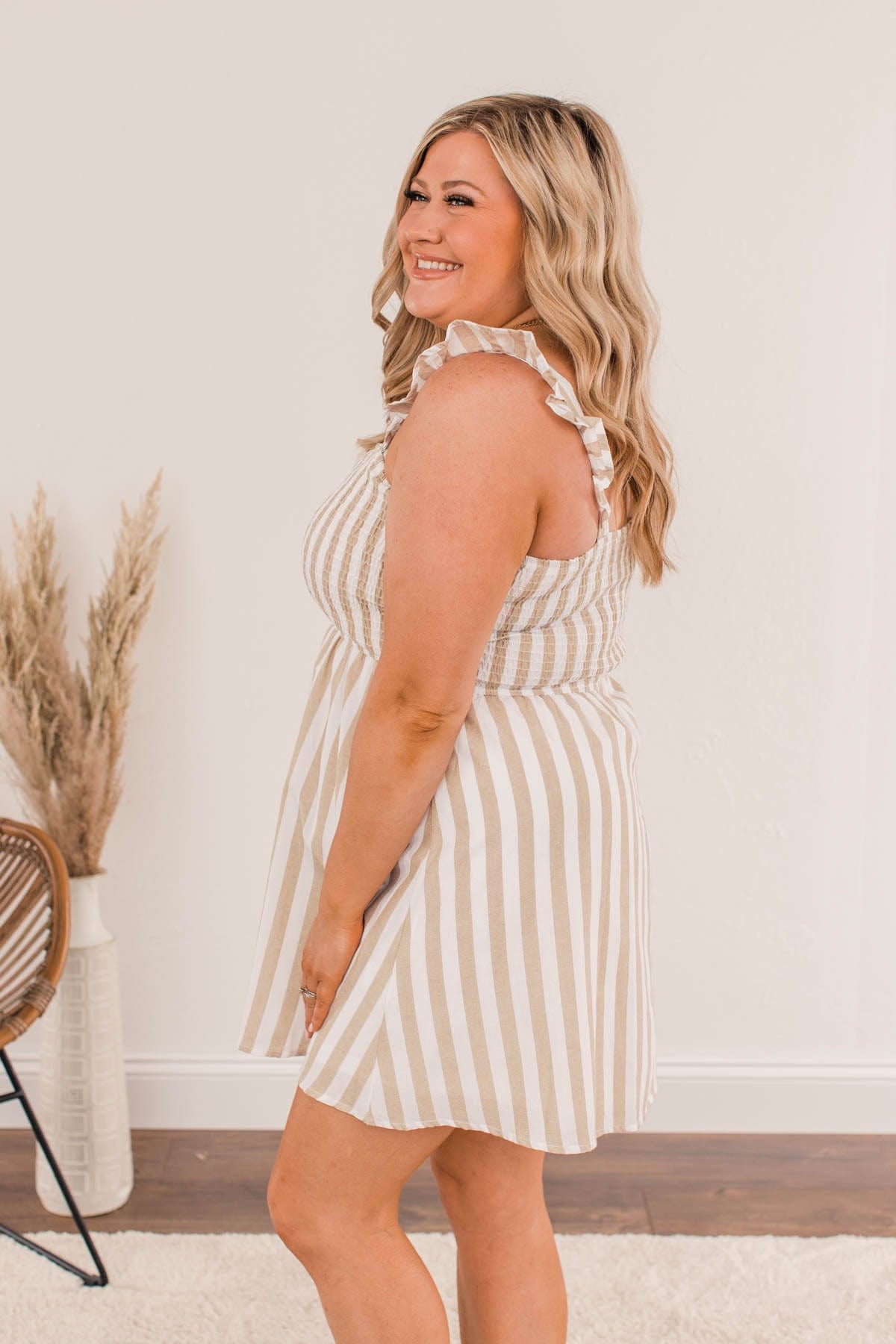 Meet Cute Smocked Mini Dress- Taupe