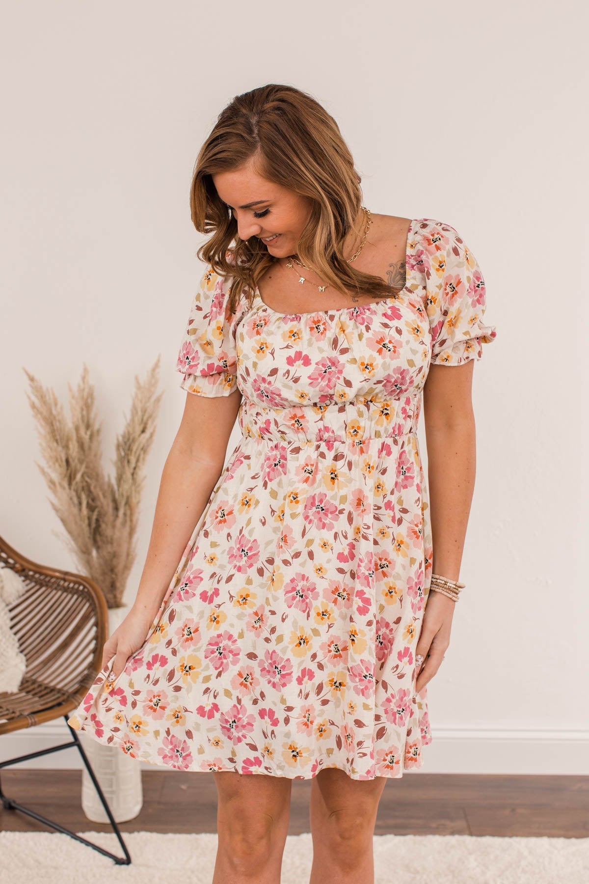 Afternoon Daydream Off-The-Shoulder Dress- Pink