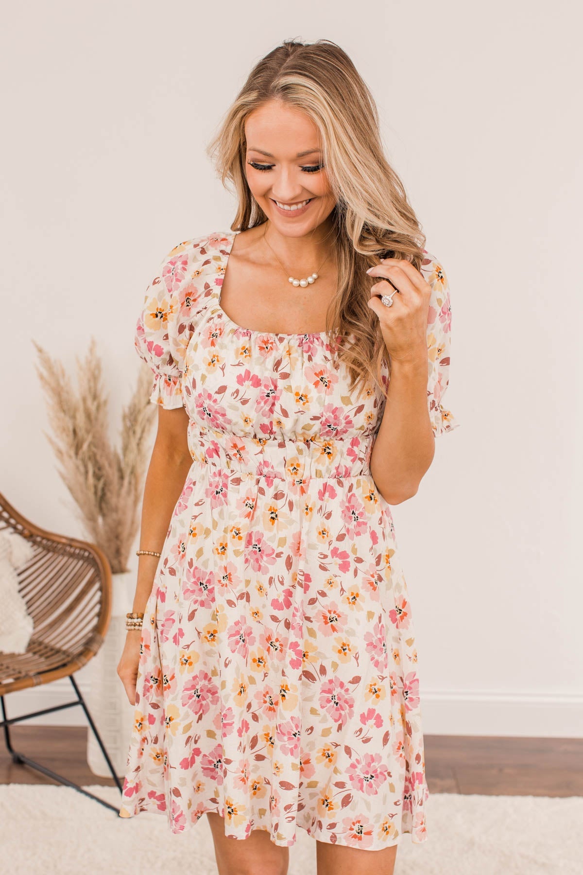 Afternoon Daydream Off-The-Shoulder Dress- Pink